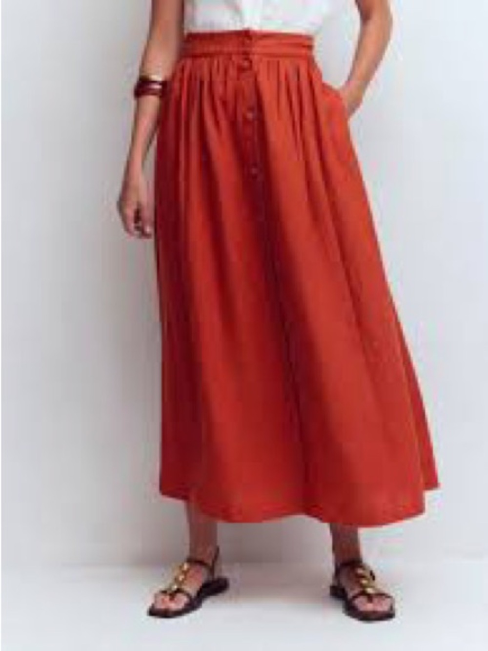 Button-Front Maxi Skirt in Rust - Women